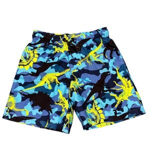 Wonder Nation Boys Blue Camo Dinosaur Skeleton Swim Trunks Size XS 4-5